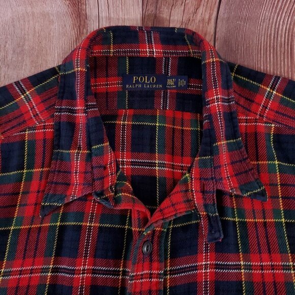 Polo Ralph Lauren Mens 3XLT Tall Red Tartan Plaid Heavy Flannel Button Up Shirt - Picture 4 of 14
